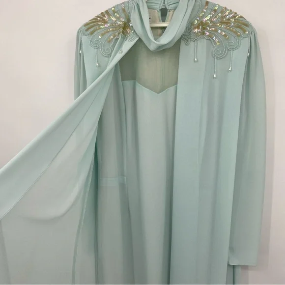 Vintage Ursula of Switzerland Formal Dress Sea Foam Blue Green Mother Of Bride - Picture 7 of 14